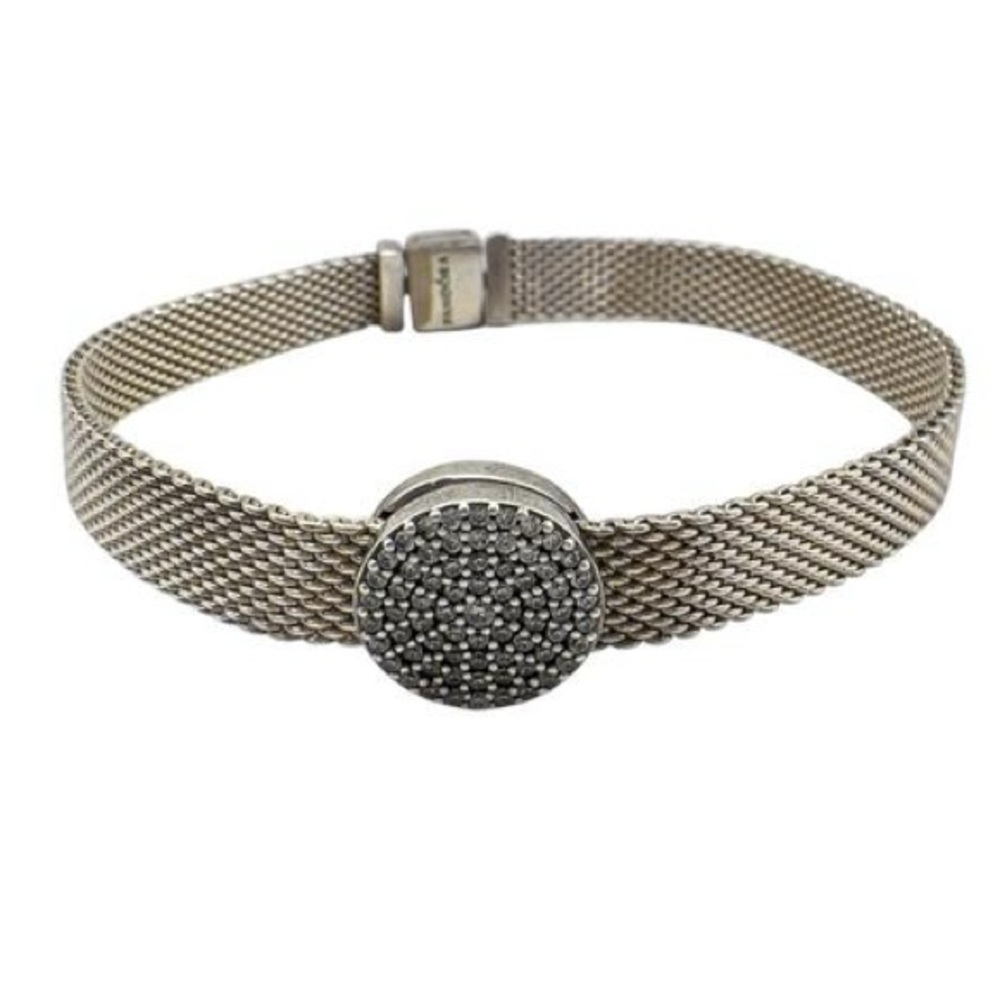 Pandora Silver Mesh Bracelet with Pavé Disc - Picture 12 of 14